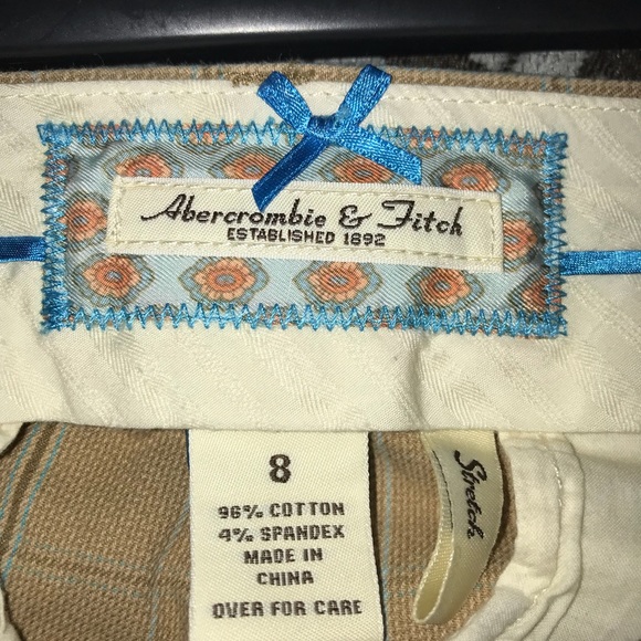 Tan and blue pinstriped capri wide leg pants. - Picture 5 of 5